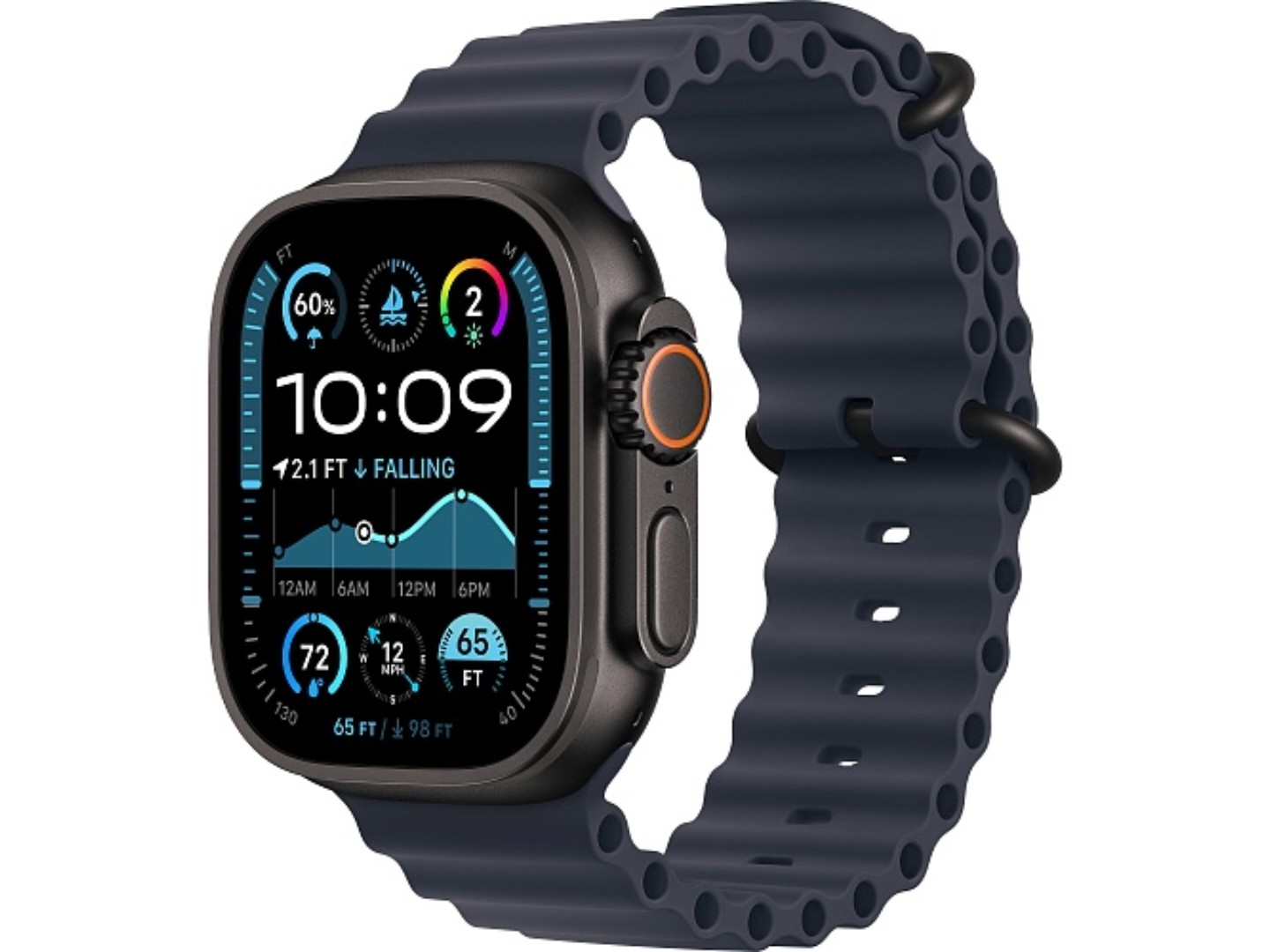 Смарт-годинник Apple Watch Ultra 2 49 mm Black Titanium Case with Ocean Band Midnight Blue (Відновлений, Ідеальний стан)